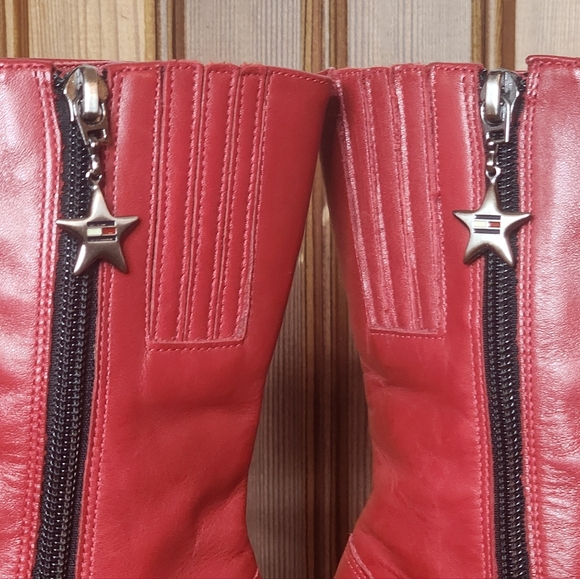 Tommy Hilfiger 90s Red Leather Platform Boots Size 6.5 - Picture 5 of 13